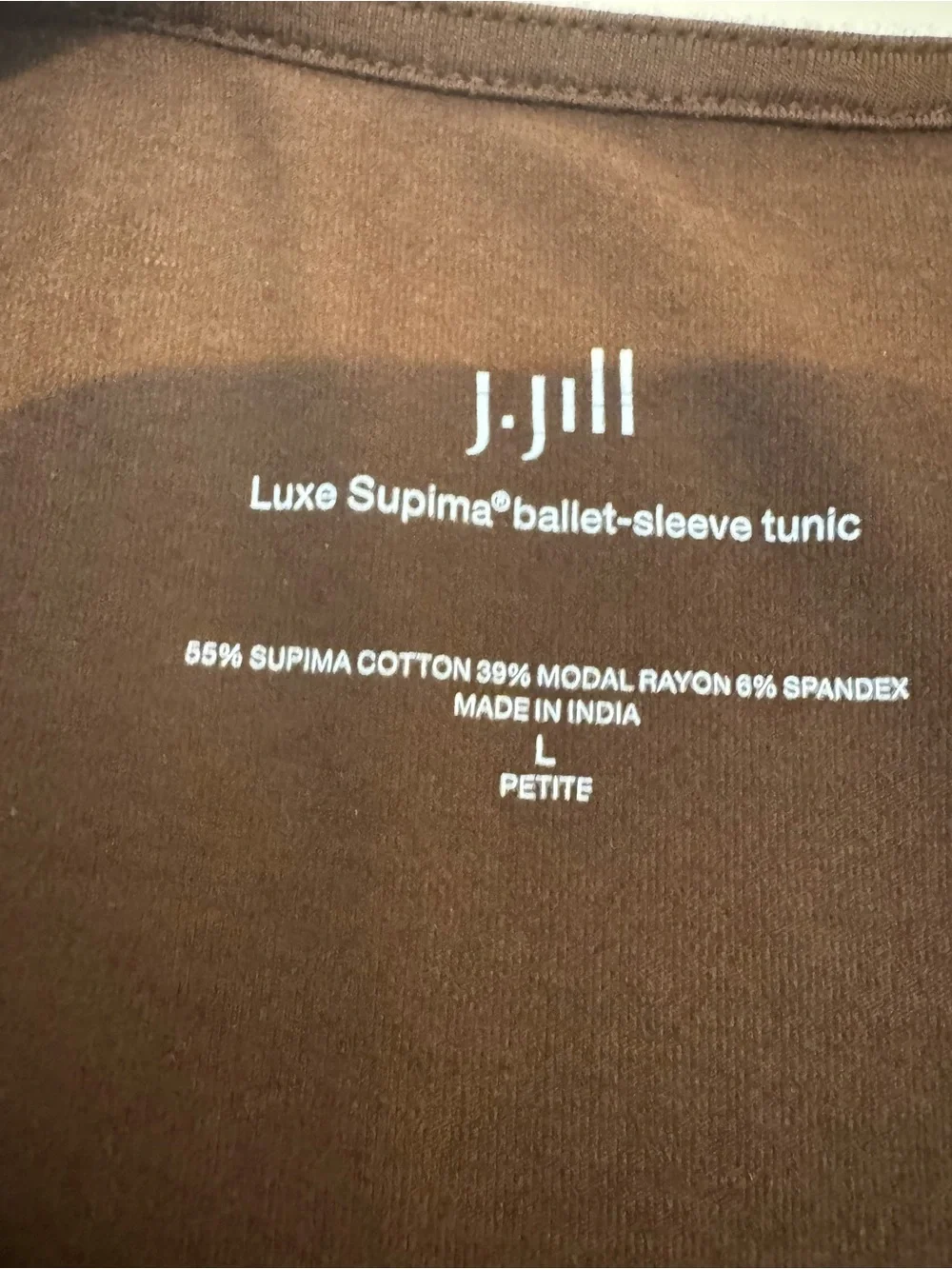 J.Jill Luxe Supima Ballet-Sleeve Tunic Brown Petite Large